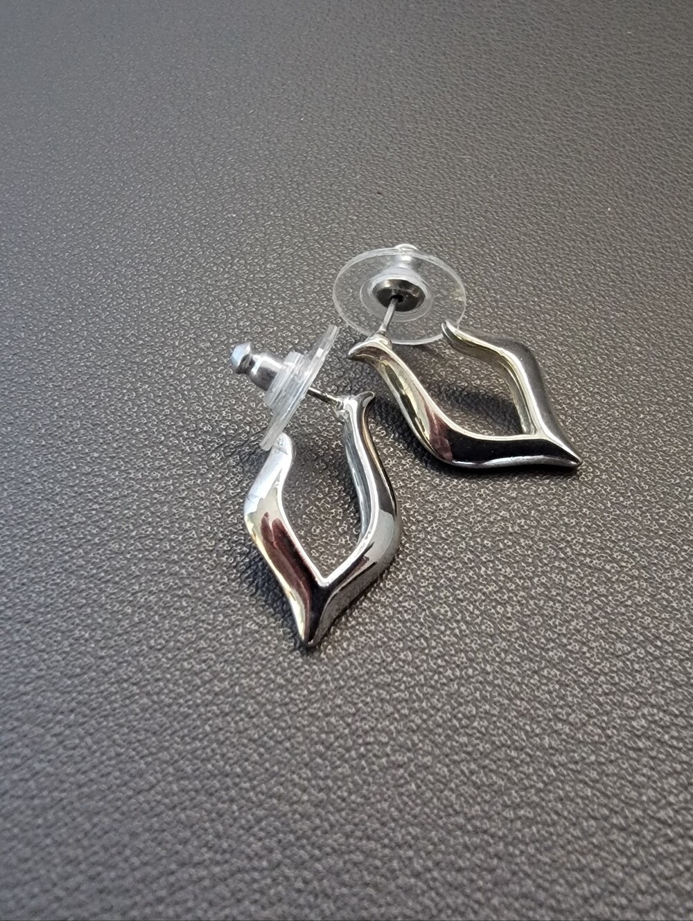 Modern Open Marquise Earrings | Silver Tone Dangle Earrings | Minimalist Sculptu